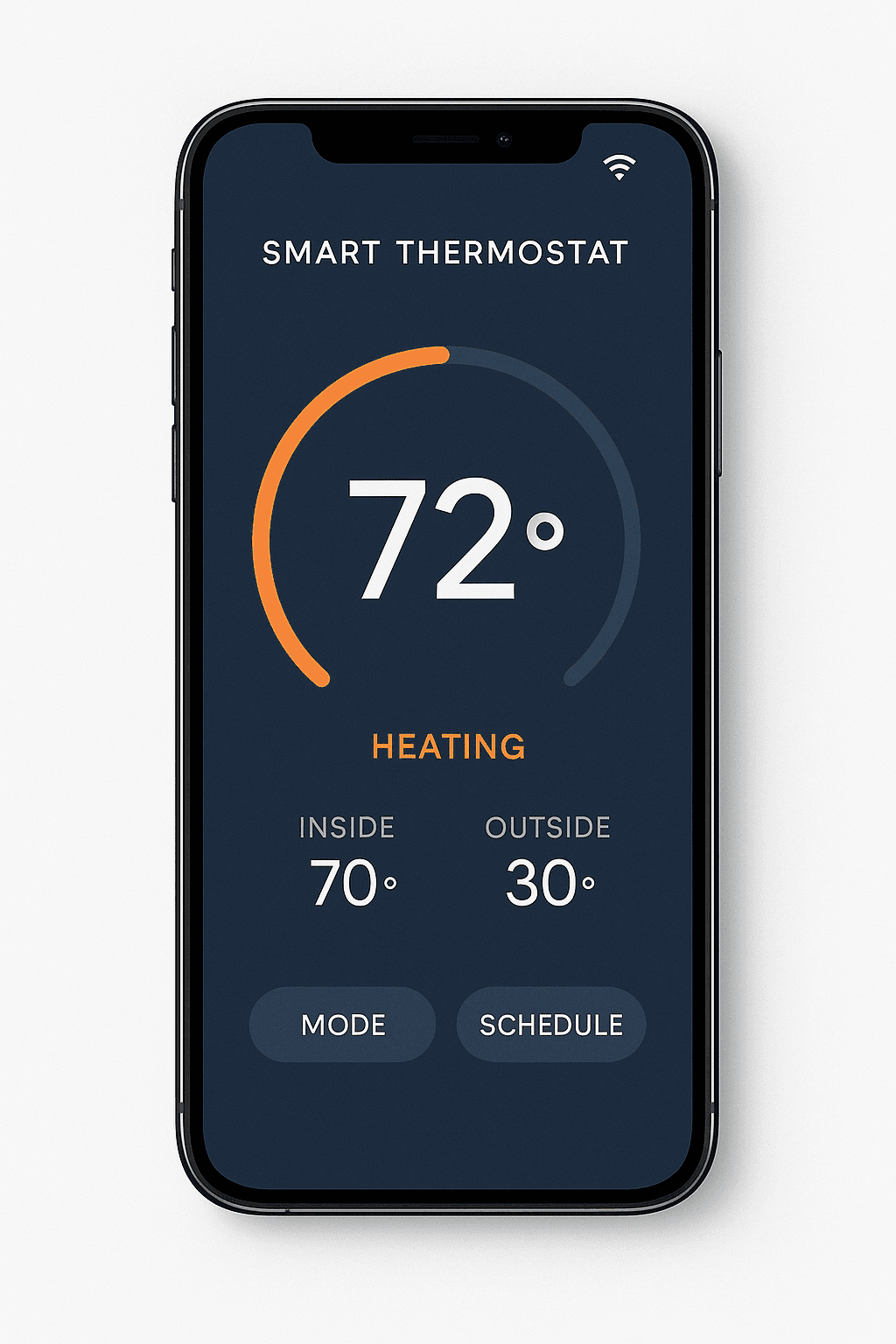 A modern smart thermostat interface on a smartphone.