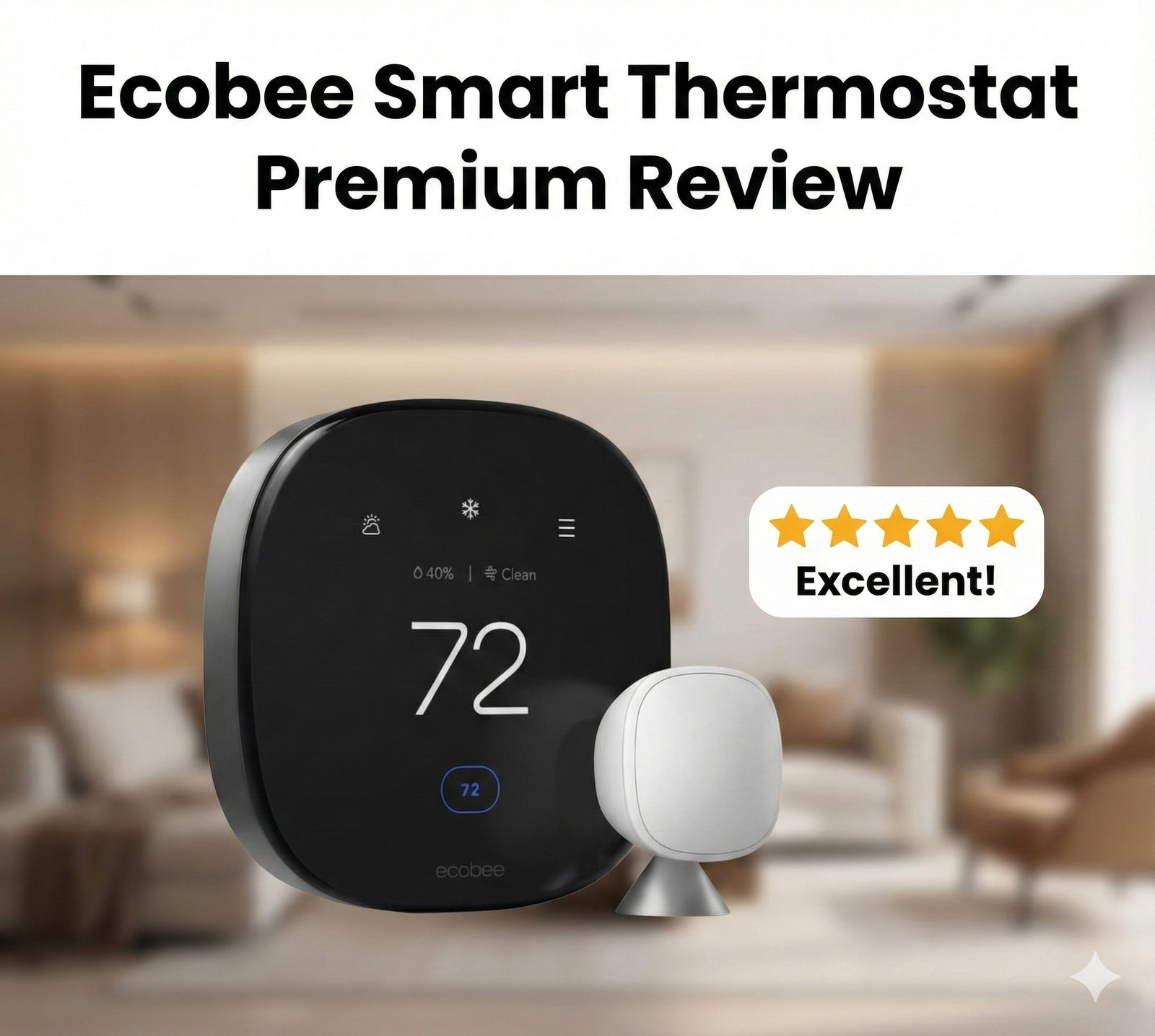 Ecobee Smart Thermostat Premium mounted on a wall with smart sensor