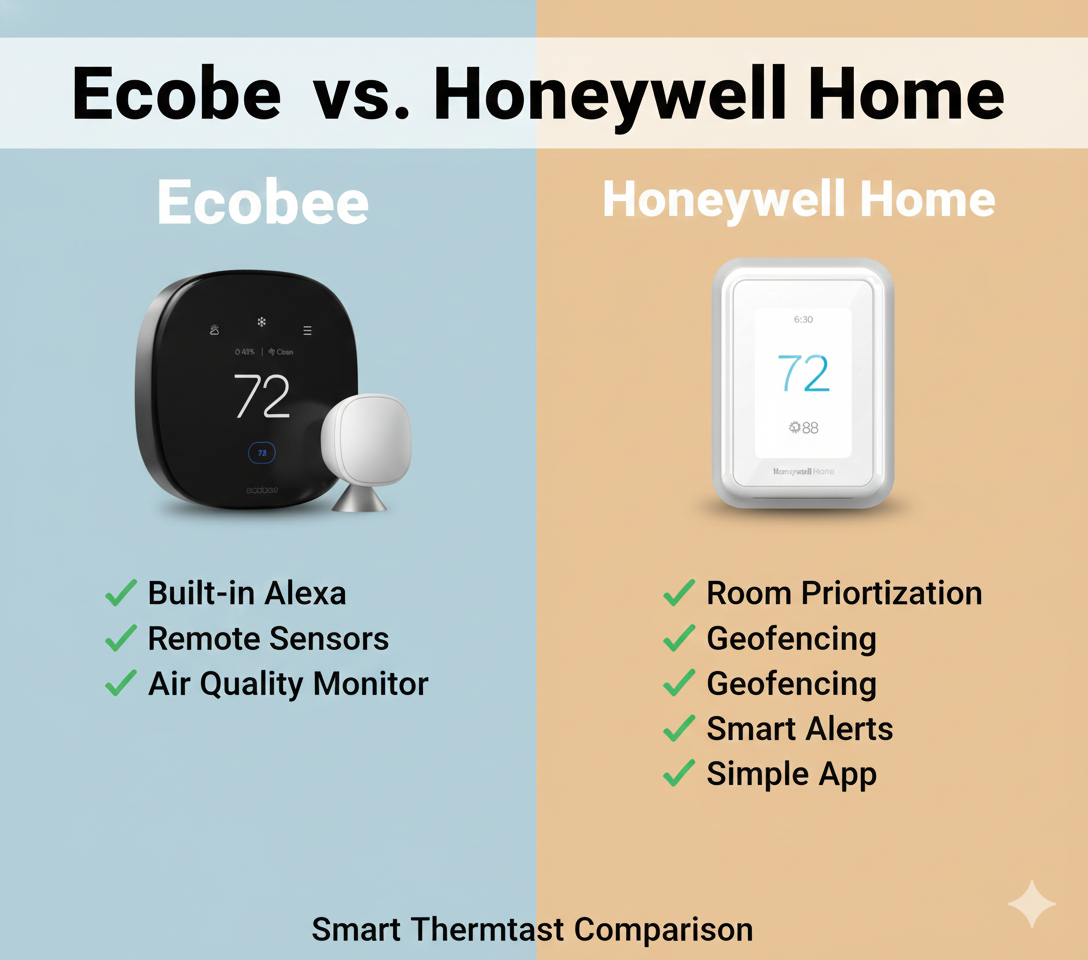 Ecobee Premium vs Honeywell Home T9 Thermostat Split Screen