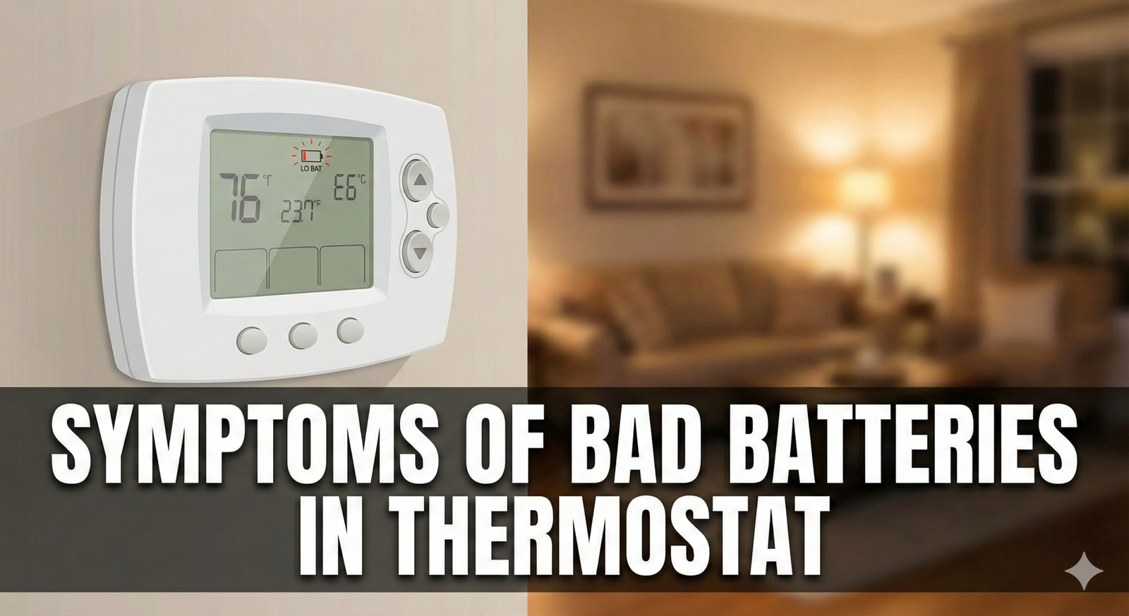 Homeowner checking a thermostat displaying low battery warning
