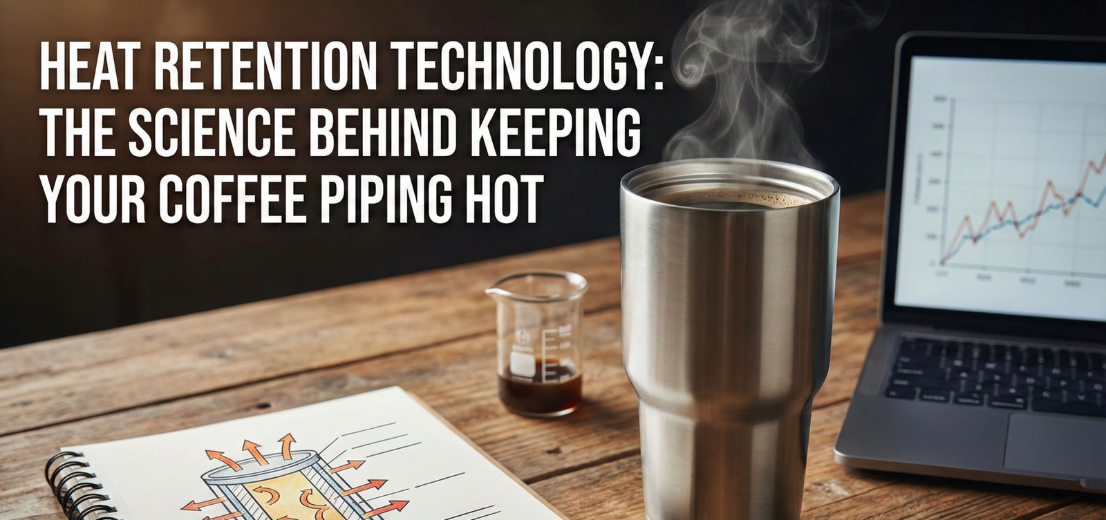 Cutaway illustration of a vacuum flask showing heat retention technology