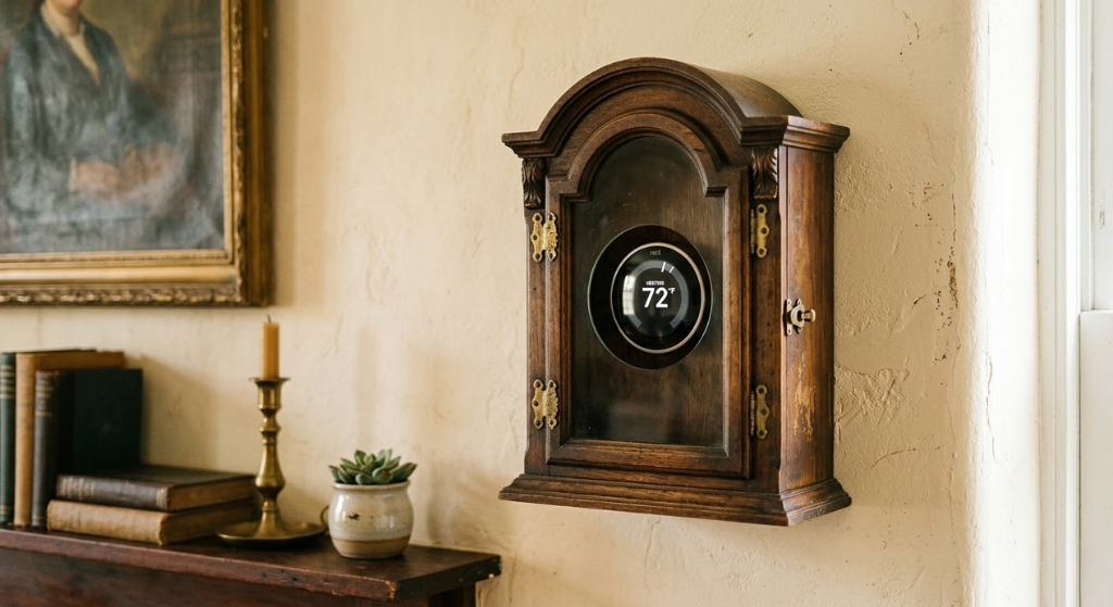 Antique clock case thermostat cover
