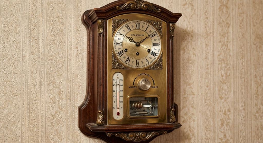 Antique clock case thermostat
