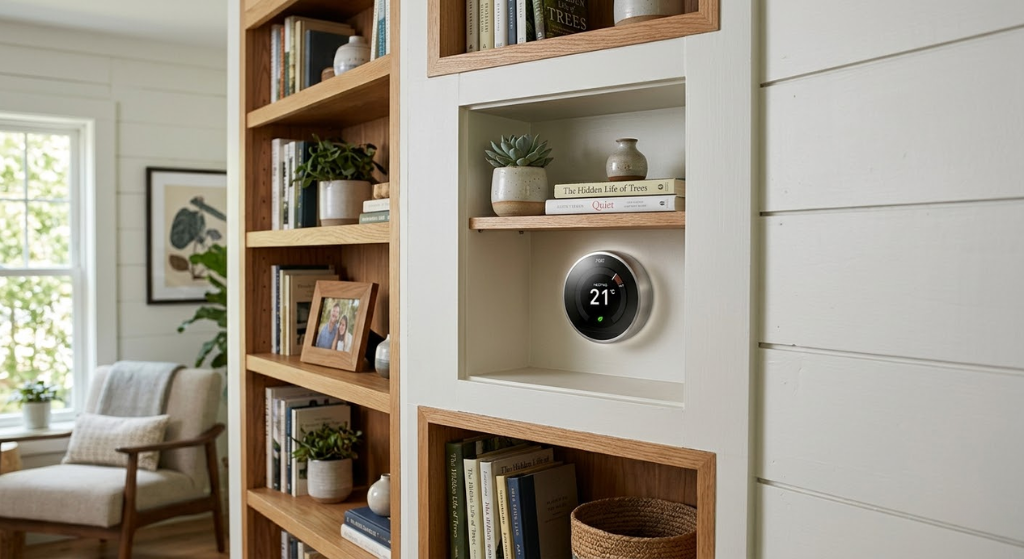 Built-in shelf nook thermostat
