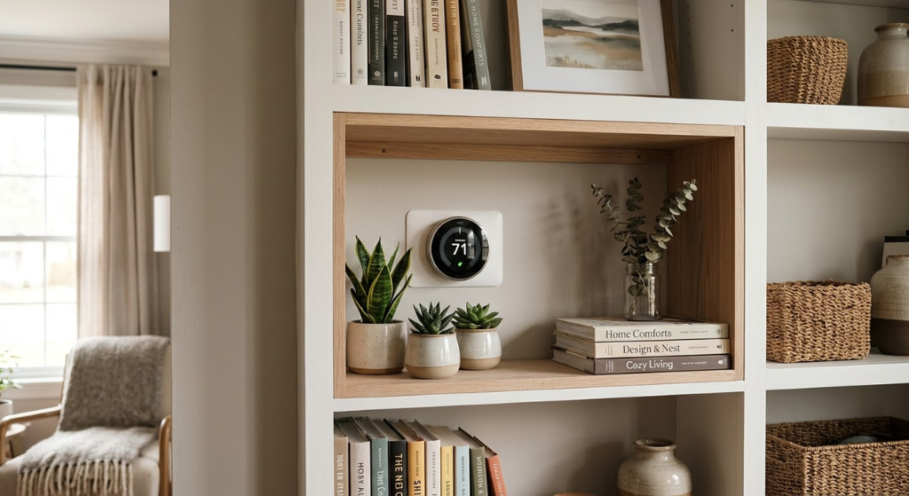 Built-in shelf nook thermostat