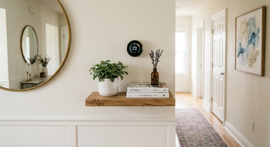 Floating shelf hallway thermostat