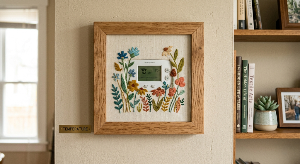 Framed fabric art thermostat cover