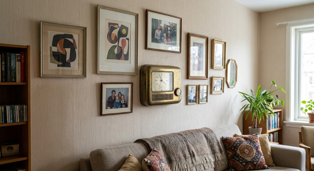 Gallery wall living room thermostat