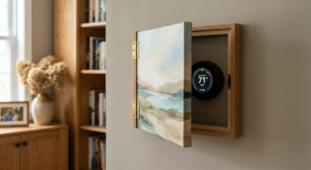 Hinged canvas panel thermostat