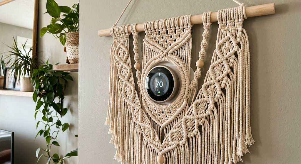 Macrame wall hanging thermostat cover