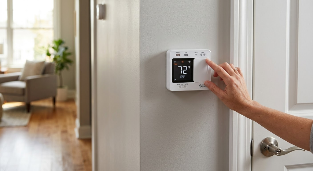 Mini sliding panel hallway thermostat