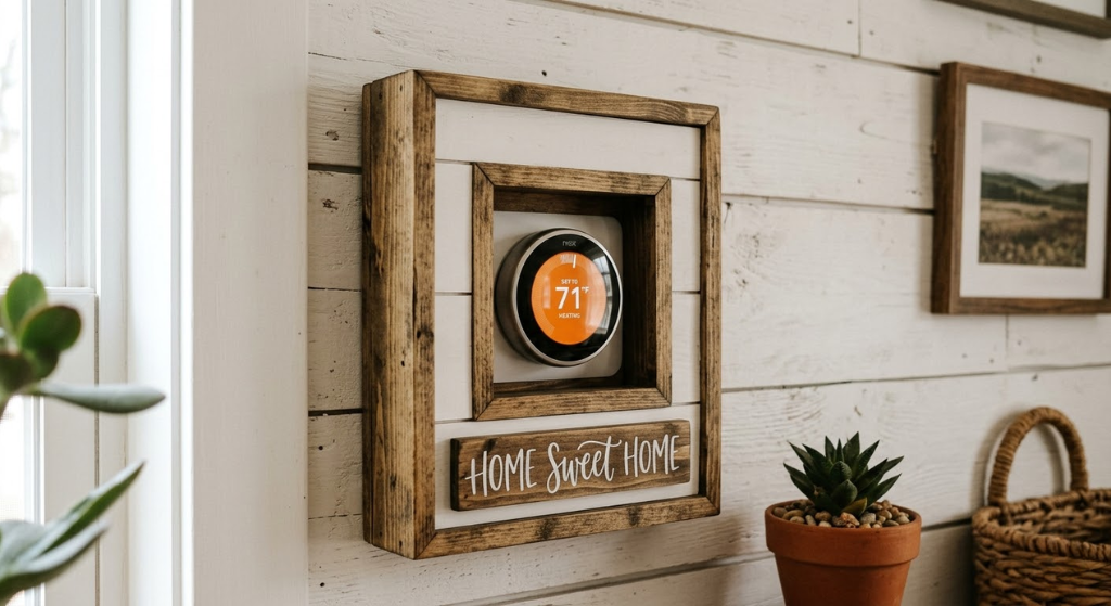 Shiplap shadow box DIY thermostat