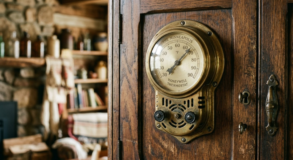 Vintage cabinet door thermostat