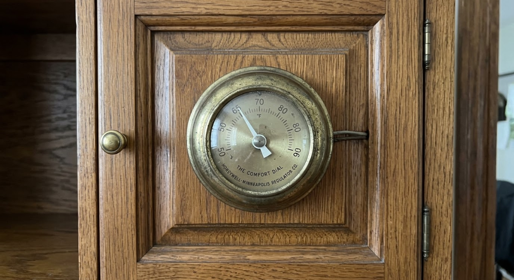 Vintage cabinet door thermostat