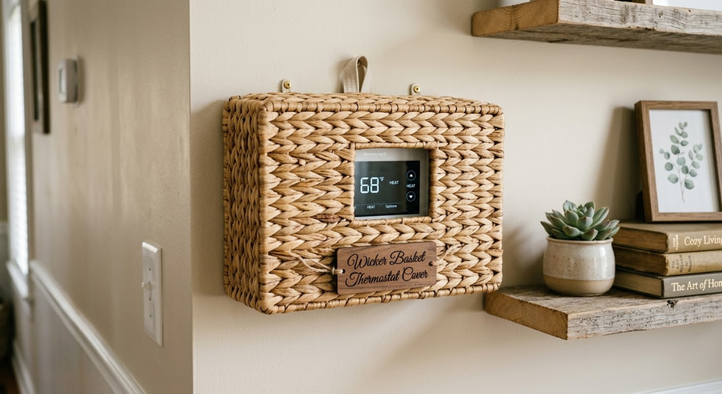 Wicker basket thermostat cover